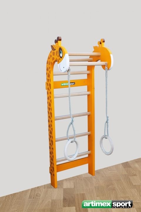 Art Sport USA Kids Giraffe Wall Bars Set with Wooden Rings – Code 268