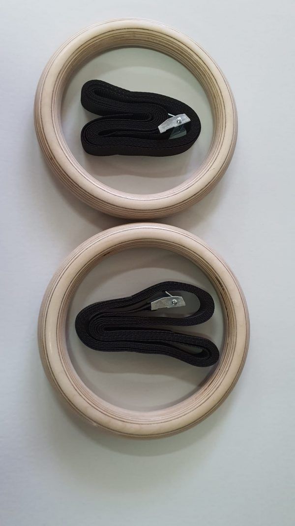 Wooden gymnastic rings with straps, code 1163-strap