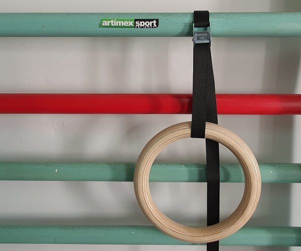 Wooden gymnastic rings with straps, code 1163-strap